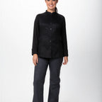 Thumbnail image #1 for Chef Works CBS01W-BLK-S Women's Black Chef Coat, Raglan Long Sleeve, Snap Front, Thermometer Pocket, Size S