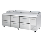 Thumbnail image #1 for Blue Air FSE LLC BAPP93-D6-HC Three-Section Pizza Prep Table, 93-1/4"W, 6 Drawers, Stainless Steel, Side-Mounted Refrigeration