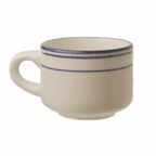 Thumbnail image #1 for International Tableware Catania CT-23 7 oz Ceramic Coffee Cup, Stackable, With Handle, American White with Blue Band Case of 3 Dozen