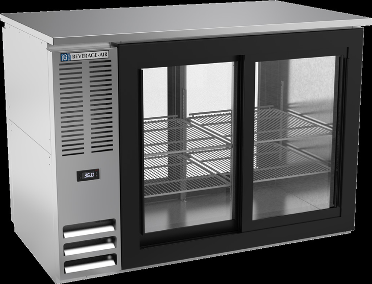 Product image #2 for Beverage-Air Two-Section Refrigerated Pass-Thru Back Bar Refrigerator, 48-Inch Shallow Depth, Sliding Glass Doors