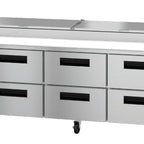 Thumbnail image #5 for Hoshizaki Steelheart PR93B-D6 93-Inch Pizza Prep Table with 6 Drawers, 9-Pan Rail, White Poly Cutting Board