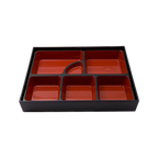 Thumbnail image #1 for Korin Inc NR-318 6-Compartment Plastic Bento Box, Rectangular, 13-3/4 x 10-1/4 x 2 in, Red Interior/Black Exterior
