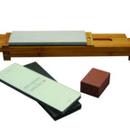 Thumbnail image #2 for Zwilling J.A. Henckels Kramer 1020557 Glass Water Stone Knife Sharpening Set, 6-Piece, 400/1000/5000 Grit, Bamboo Sink Bridge