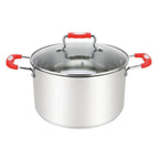 Thumbnail image #1 for Kadra Kitchenware Millvado MU-18-3/R 3 Qt Stainless Steel Stock Pot with Glass Lid and Red Silicone Handles Case of 6