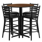Thumbnail image #1 for Flash Furniture HDBF1024-GG Round 30" Walnut Laminate Table and 4 Bar Stool Set with Black Vinyl Seats