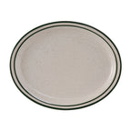 Thumbnail image #1 for Tuxton China Emerald TES-012 Ceramic Oval Platter, 9-1/2" x 7-1/2", Narrow Rim, American White/Eggshell with Green Speckle Case of 2 Dozen