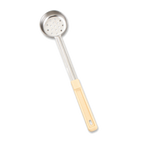 Thumbnail image #1 for Browne USA Foodservice 5757431 3 oz Perforated Portion Control Serving Spoon, Stainless Steel, Beige Polypropylene Handle