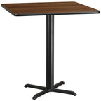 Thumbnail image #1 for Flash Furniture XU-WALTB-4242-T3333B-GG Square Bar-Height Cocktail Table, 42 x 42 in, Walnut Laminate, Black Cast-Iron X-Base