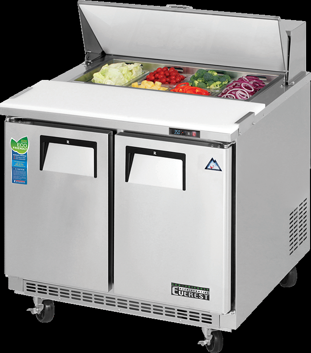 Product image #5 for Everest Refrigeration 35-5/8-Inch Wide Two-Section Sandwich Prep Table with Rear-Mounted Self-Contained Refrigeration, 10 Cu. Ft., 8-Pan Top