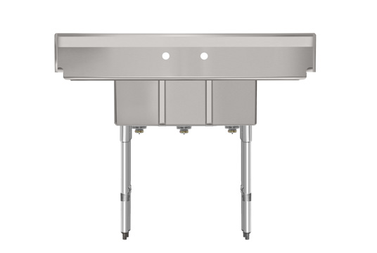 Product image #6 for KoolMore 54-Inch Three-Compartment Stainless Steel Commercial Sink with Dual Drainboards and Faucet