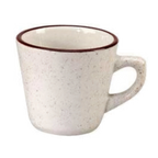 Thumbnail image #1 for Vertex China Caravan CRV-1 7 oz Tall Vitrified China Coffee Cup with Handle, Brown Speckled, Double Band Case of 3 Dozen