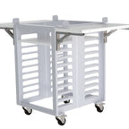 Thumbnail image #1 for Cadco OST-34A-C-FUS Half-Size Mobile Aluminum Oven Stand with Open Base and Pan Rack Slides