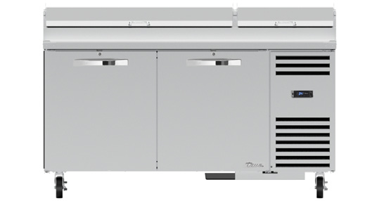 Product image #4 for True Spec Series 2-Section Pizza Prep Table, 67-Inch Wide, Rear-Mounted Self-Contained Refrigeration