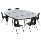 Thumbnail image #1 for Flash Furniture Emmy XU-GRP-12CH-A3048CON-48-GY-T-P-GG Oval Laminate Activity Table Set with 6 Stack Chairs, Adjustable Height, Gray/Black