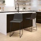 Thumbnail image #2 for Flash Furniture Reagan 2-ET-ER18345-24-GY-GG Gray Counter-Height Armless Bar Stool with Bonded Leather Seat and Metal Back