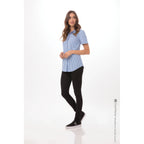 Thumbnail image #1 for Chef Works Gingham SHC02W-BLU-3XL Women's Blue Gingham Poly/Cotton Short-Sleeve Button-Front Cook Shirt, 3XL