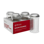 Thumbnail image #1 for Browne USA Foodservice 575231 12 oz Fluted Clear Plastic Sugar Pourer with Stainless Steel Top and Self-Closing Side Spout