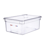 Thumbnail image #1 for CFS Brands Araven 09844 Food Pan, GN 1/1, 6" Deep, Polycarbonate, Clear, with Integrated Label Case of 6