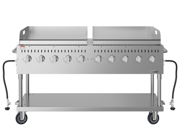 Product image #6 for KoolMore 10-Burner Mobile Outdoor Propane Gas Charbroiler Grill with Dual 36-Inch Griddle Plates