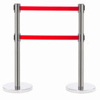 Thumbnail image #1 for AARCO Products Form-A-Line HC-27RD Dual Retractable Belt Queue Barrier, 40 in H, 7 ft Red Belts, Polished Chrome