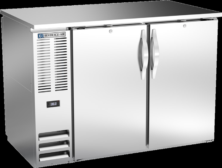 Product image #2 for Beverage-Air Two-Section 48-Inch Shallow-Depth Pass-Thru Back Bar Refrigerator with 4 Solid Doors