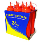 Thumbnail image #2 for New Star Foodservice Inc. 26405 24 oz Red Plastic Wide-Mouth Squeeze Bottle with Cap Case of 4