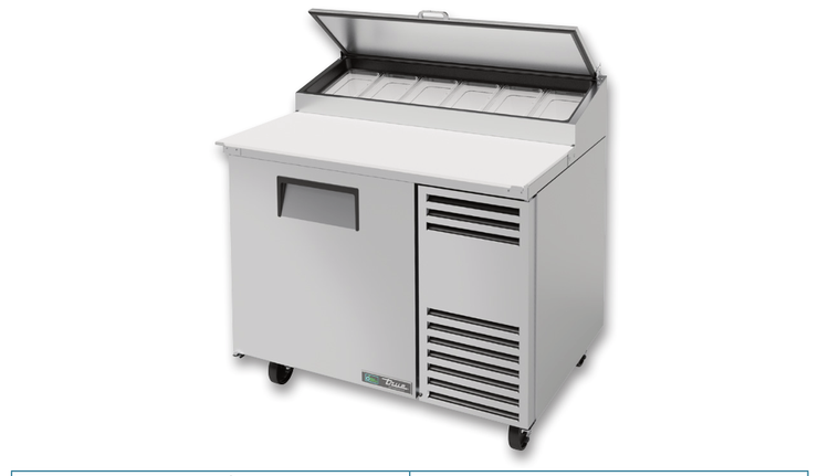 Product image #8 for True TPP-AT-44-HC 44-3/4-Inch Pizza Prep Table with 1 Door, 6-Pan Top, and 19-1/2-Inch Cutting Board