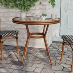 Thumbnail image #2 for Flash Furniture SDA-AD641012-80-BKWH-NAT-GG Outdoor Round Bistro Table, 31.5" Tempered Glass Top, Black/White PE Rattan, Natural Finish