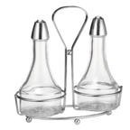 Thumbnail image #1 for TableCraft Products 608N Oil & Vinegar Dispenser Set, Two 8 oz Clear Glass Bottles, Chrome-Plated Rack Case of 6