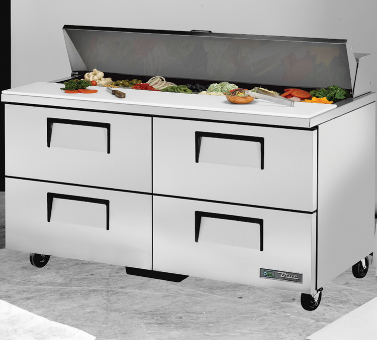 Product image #5 for True 60-Inch Two-Section Sandwich/Salad Prep Table with 4 Drawers and 16-Pan Top