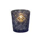 Thumbnail image #1 for Hollowick/Steelite 5229BLU Blue Glass Criss-Cross Tealight Lamp, 2.5" Dia. x 2.5"H