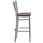 Thumbnail image #2 for Flash Furniture Hercules XU-DG-60402-BAR-MAHW-GG Commercial Bar Stool, Metal Cutout Slat Back, Mahogany Finish Plywood Seat