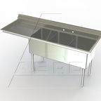 Thumbnail image #1 for AERO Manufacturing 3F3-2020-36L 3-Compartment Stainless Steel Sink, (3) 20" x 20" x 14" Compartments, Left 36" Drainboard, 7" Backsplash