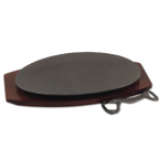 Thumbnail image #1 for Alegacy Foodservice Products AL172C Cast Iron Presentation Platter Set with Handle and Hardwood Underliner, 7-1/4 x 10-3/4 Inch