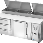 Thumbnail image #1 for Victory Refrigeration VPPD72HC-3 Pizza Prep Table, 2-Section, 72"W, Self-Contained, 1 Door/3 Drawers, Stainless Front & Sides
