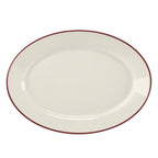 Thumbnail image #1 for Steelite International HL Ivory HL15463931 China Oval Platter, Rolled Edge, 10.5" x 7.25", Maroon Line Case of 2 Dozen