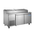 Thumbnail image #1 for Norpole, Inc. NP2R-PT Two-Section Pizza Prep Table, 2 Solid Doors, 16 cu. ft., Stainless Steel, 3/4" Cutting Board