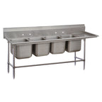 Thumbnail image #1 for Advance Tabco Regaline 94-64-72-24R 4-Compartment Stainless Steel Sink with Right-Hand Drainboard, 14 Gauge, 14-inch Deep, 111-inch Long