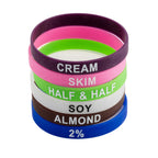 Thumbnail image #1 for TableCraft Products Cash & Carry 12687 Silicone Flavor Bands, 3.125 x 3.125 x 0.5 in, Assorted Color-Coded Labels