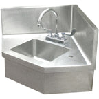 Thumbnail image #1 for IMC/Teddy WS-CK-2D Wall-Mounted Corner Hand Sink, 16-Gauge 304 Stainless Steel, Integrated Backsplash, Gooseneck Faucet