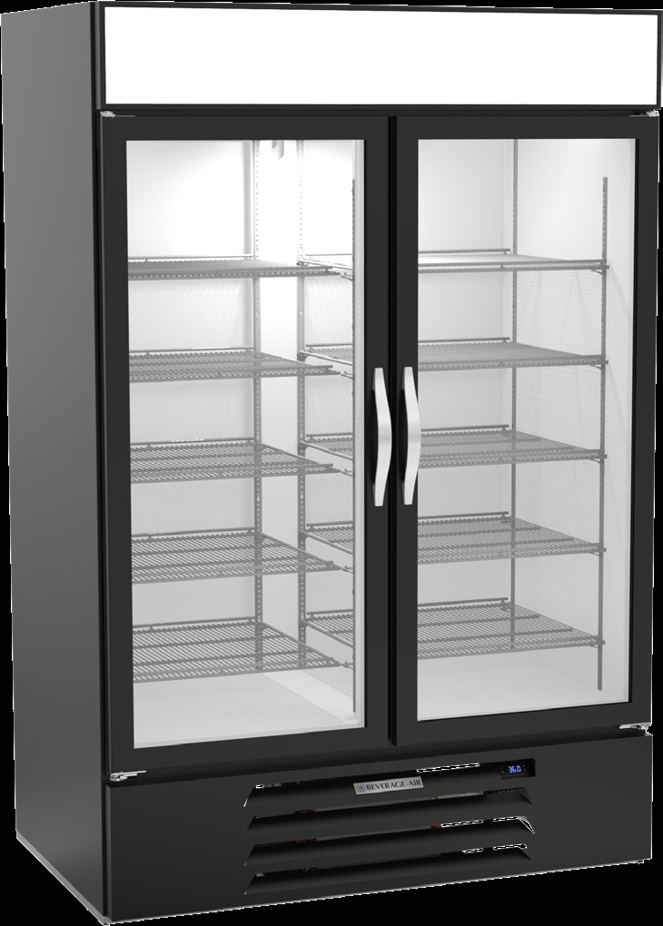 Product image #5 for Beverage-Air MarketMax 2-Section Glass Door Reach-In Refrigerator Merchandiser, Black, Bottom-Mount, 46.15 Cu. Ft.