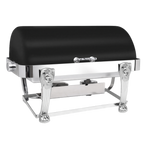Thumbnail image #1 for Eastern Tabletop Lion-Head 3114LHMB 8 qt Rectangular Roll-Top Chafer with Dual Sterno Holders, Stainless Steel, Black Finish