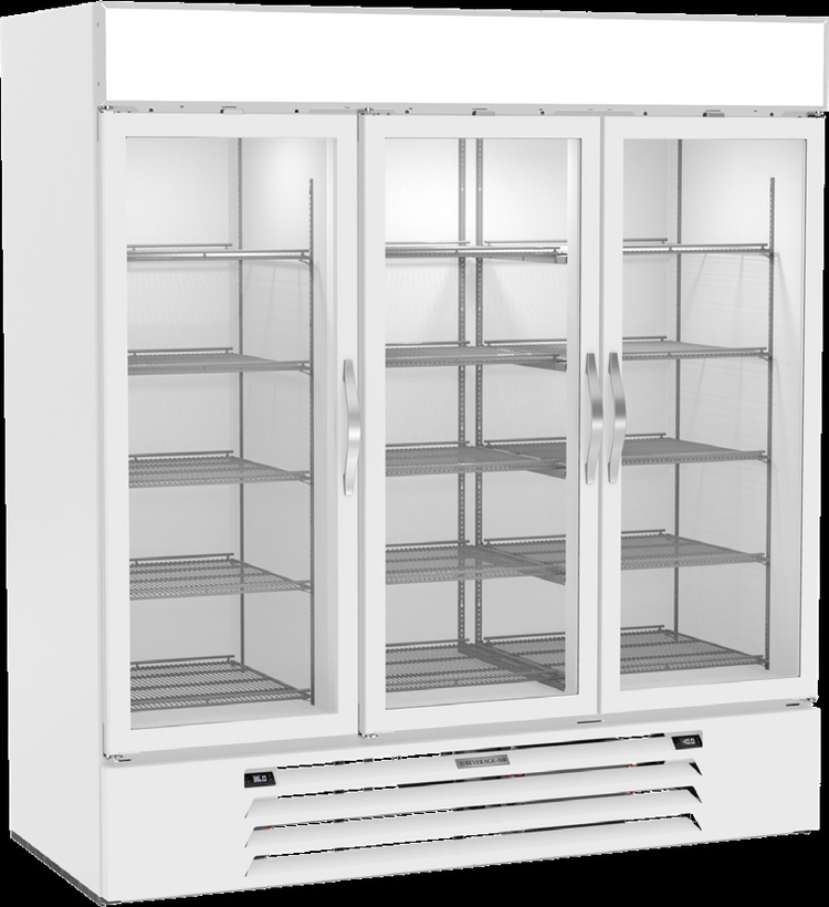 Product image #6 for Beverage Air MarketMax Dual-Temp Glass Door Reach-In Refrigerator/Freezer Merchandiser, 3-Section, White