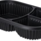 Thumbnail image #1 for Dinex Proex DXMW813PBLK Disposable 3-Compartment Entrée Platter, Large, 16 oz, Microwaveable Polypropylene, 9-1/2 x 6 in, Black