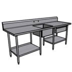 Thumbnail image #1 for Pacific Stainless Products PTS9630C8C20DS 96"W x 30"D Stainless Steel Work Table with Center Prep Sink, 8" Backsplash and Undershelf