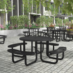 Thumbnail image #2 for Flash Furniture SLF-EMR-46-BK-GG Round Outdoor Picnic Table, 46 in Diameter, Expanded Metal Mesh Seats and Top, Umbrella Hole, Steel Frame