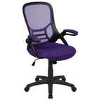Thumbnail image #1 for Flash Furniture HL-0016-1-BK-PUR-GG High-Back Swivel Office Chair, Adjustable Height, Mesh Back, Upholstered Seat, Casters, Flip-Up Padded Arms