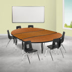 Thumbnail image #2 for Flash Furniture Emmy XU-GRP-14CH-A3060CON-60-OAK-T-P-GG Oval Adjustable-Height Activity Table and 6 Stack Chairs, Oak/Black