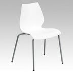 Thumbnail image #1 for Flash Furniture Hercules RUT-288-WHITE-GG Indoor/Outdoor Stacking Chair, White Polypropylene Seat and Back, Silver Powder-Coated Metal Frame