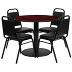 Thumbnail image #1 for Flash Furniture RSRB1002-GG Round Table and Banquet Chair Set, 36" Dia. x 30"H, Mahogany Laminate, 4 Vinyl-Upholstered Chairs